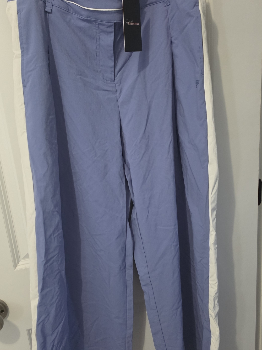 Fabletics Light Blue Track Pants with White Side Stripe